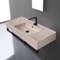 Beige Travertine Design Ceramic Wall Mounted Sink With Matte Black Towel Bar